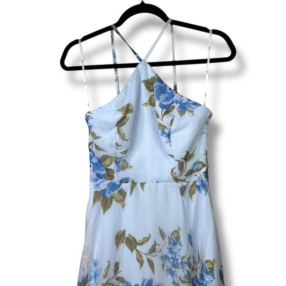 Lulus NWOT Romantic Marvel Light Blue Floral Print Halter Neck Maxi Dress Small - Picture 5 of 10
